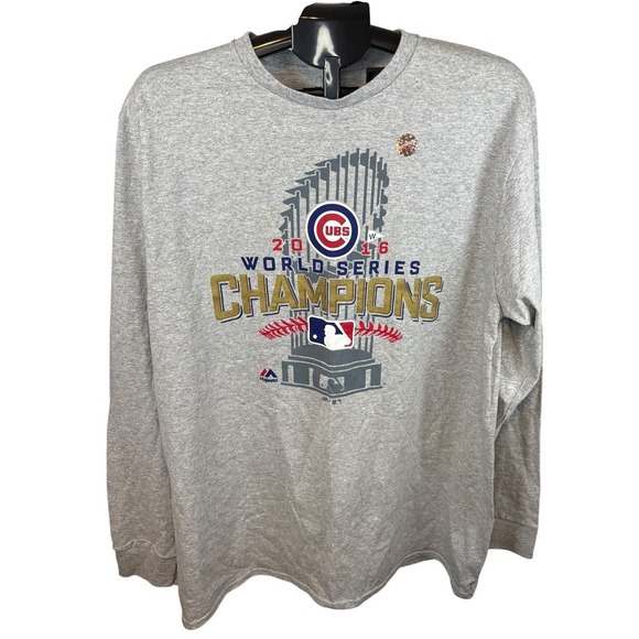 Majestic Other - Majestic Mens Chicago Cubs 2016 World Series Champions Long Sleeve Shirt Gray XL